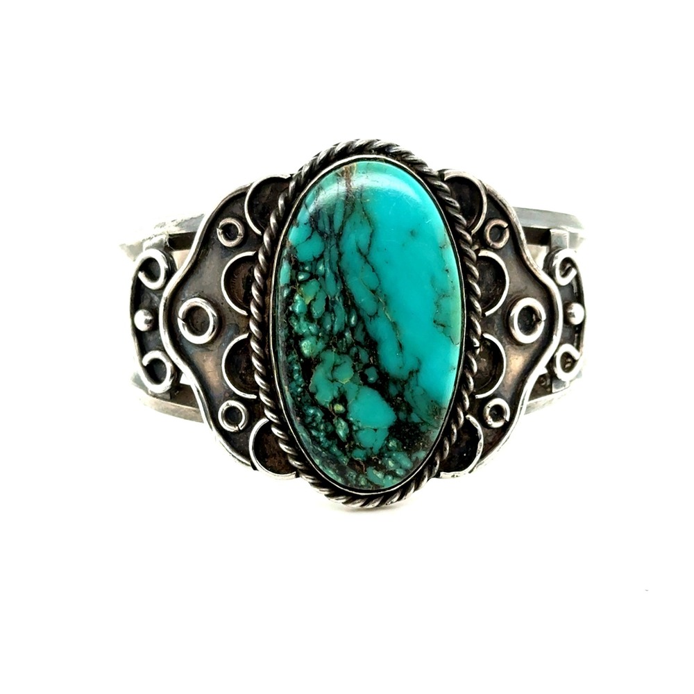 Vintage‎ Sterling Silver Turquoise Cuff Bracelet Southwestern Signed 52.3g